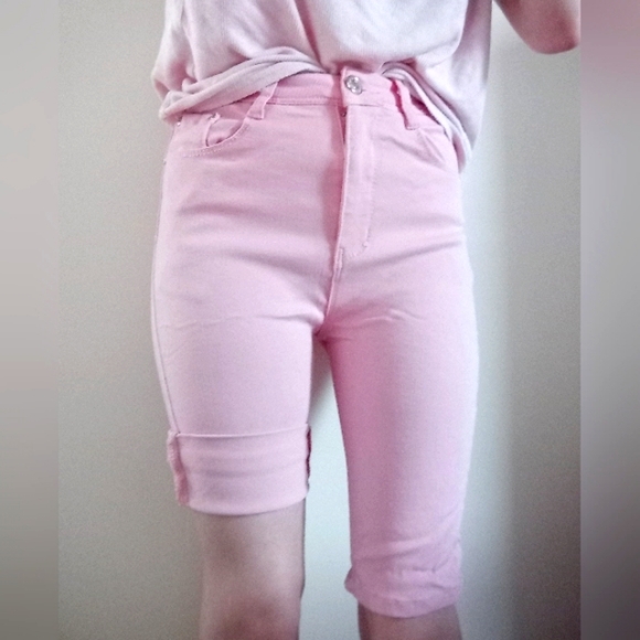 BLUE TOPIC - Bubblegum Pink Denim High Rise Bermuda Shorts - Picture 6 of 6